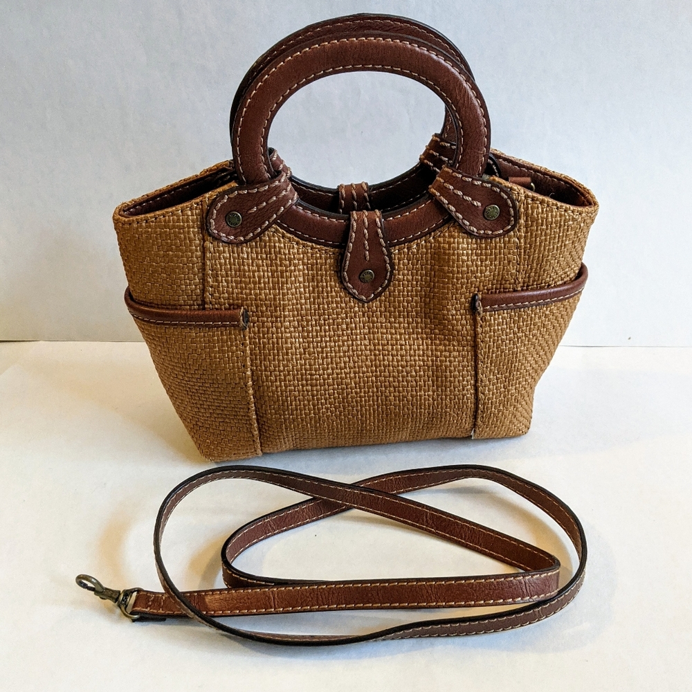 Fossil Tan Woven Straw Leather Handbag Bag Purse